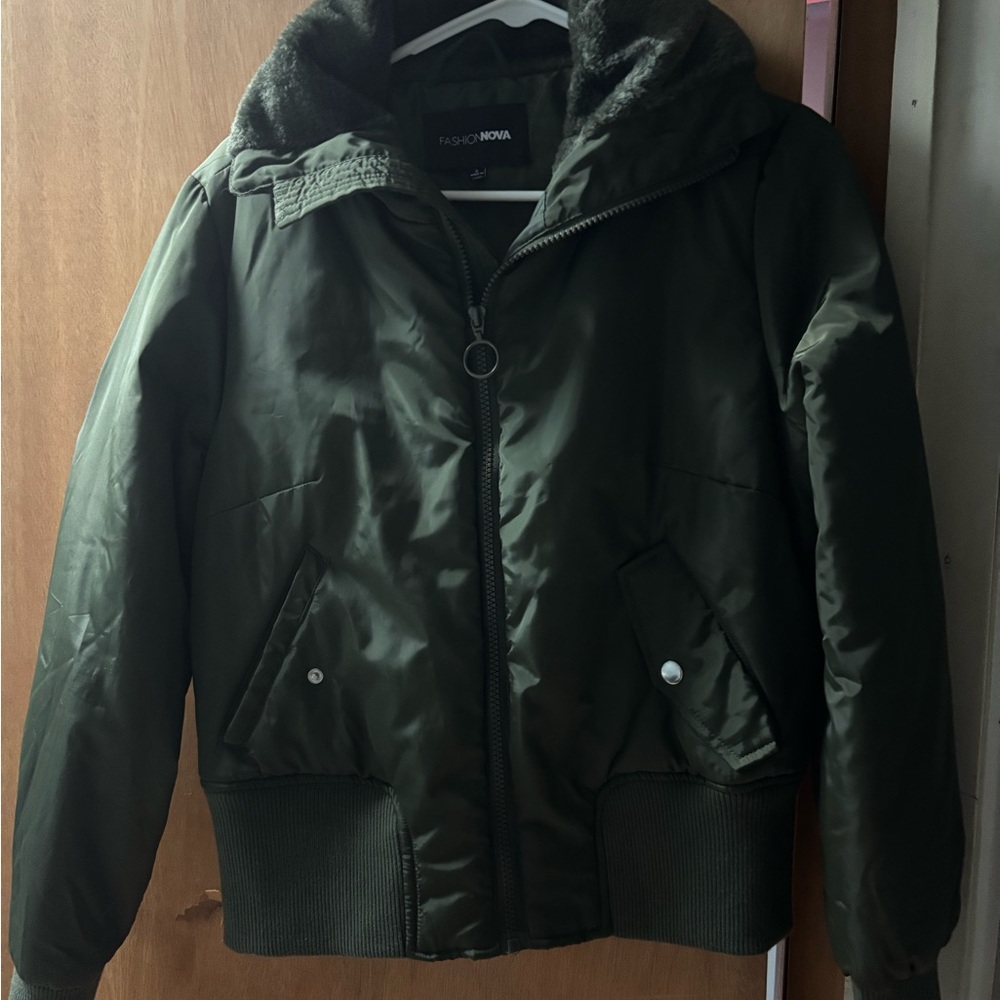 Fashion Nova Olive Green Hooded Jacket